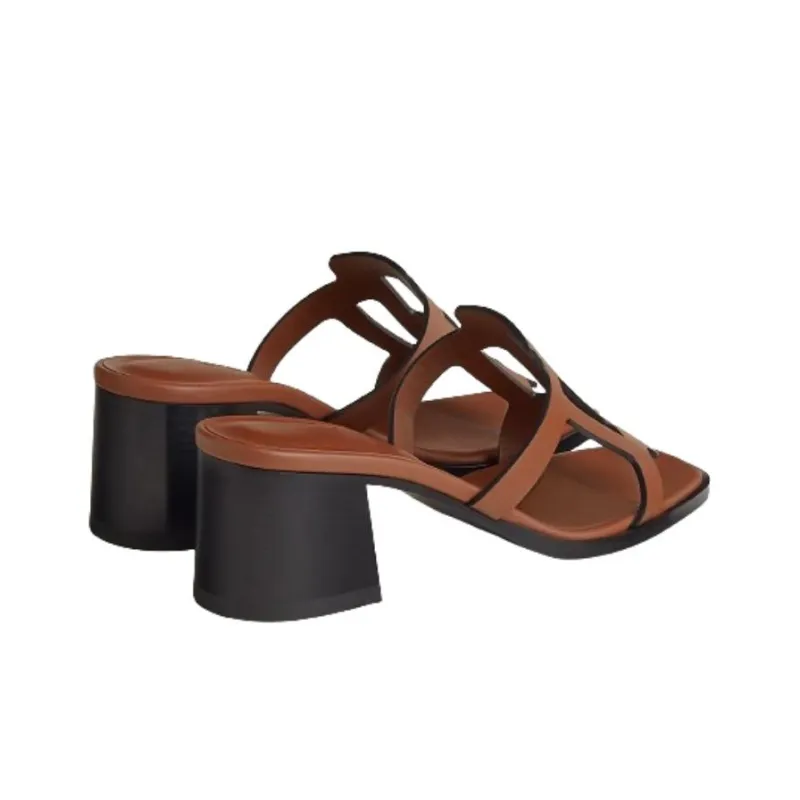 HERMES Izzy Slide Slippers 6cm Women's Brown-3