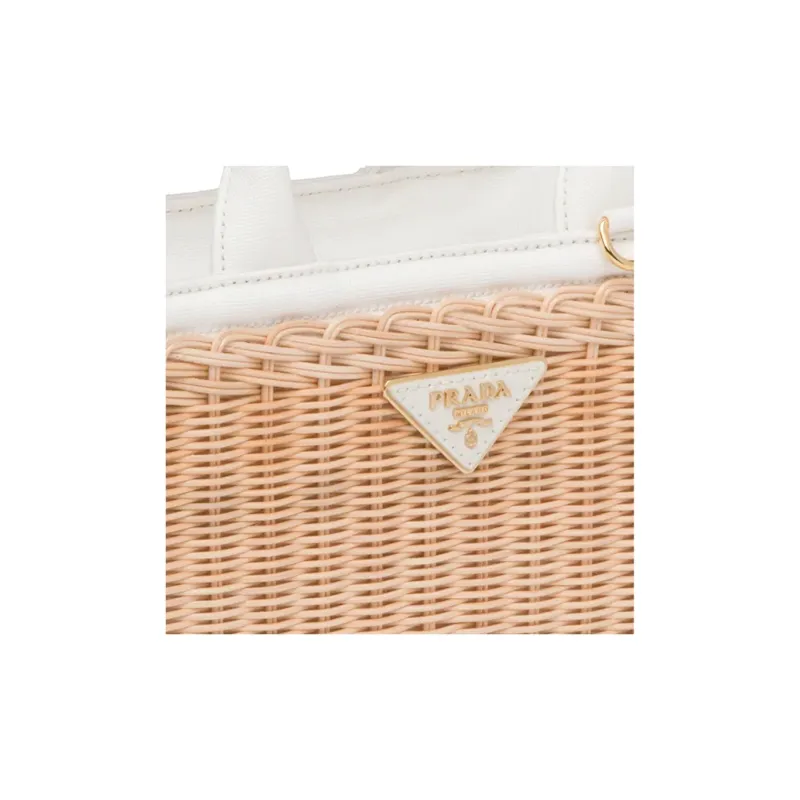 PRADA Wicker Shoulder Bag, Crossbody Bag, Handbag Women's Light Umber/White-4