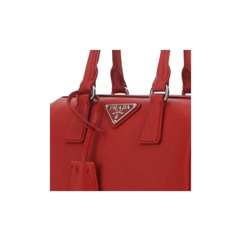 PRADA Saffiano Leather Shoulder Bag Crossbody Bag Handbag Unisex Red-4