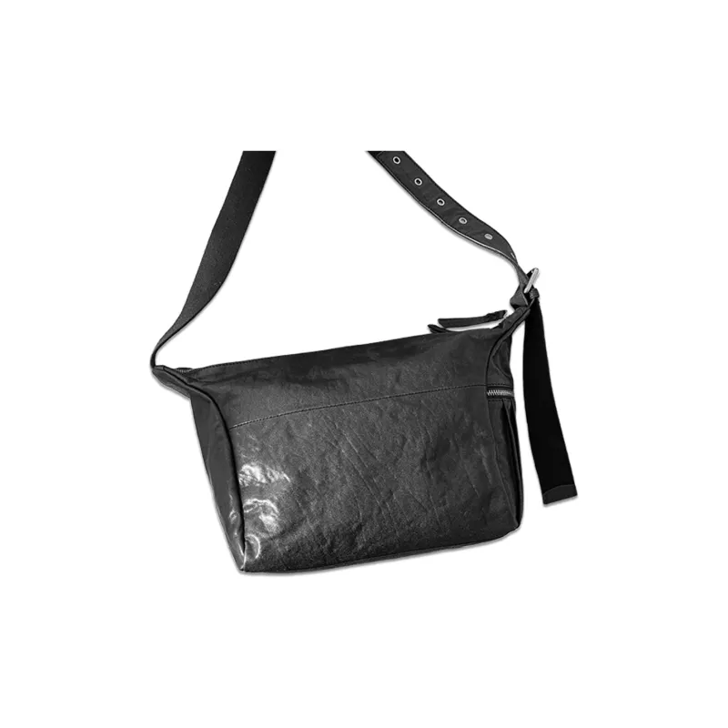 Back Step Cow Leather Shoulder Bag Crossbody Bag Regular Unisex Black-2