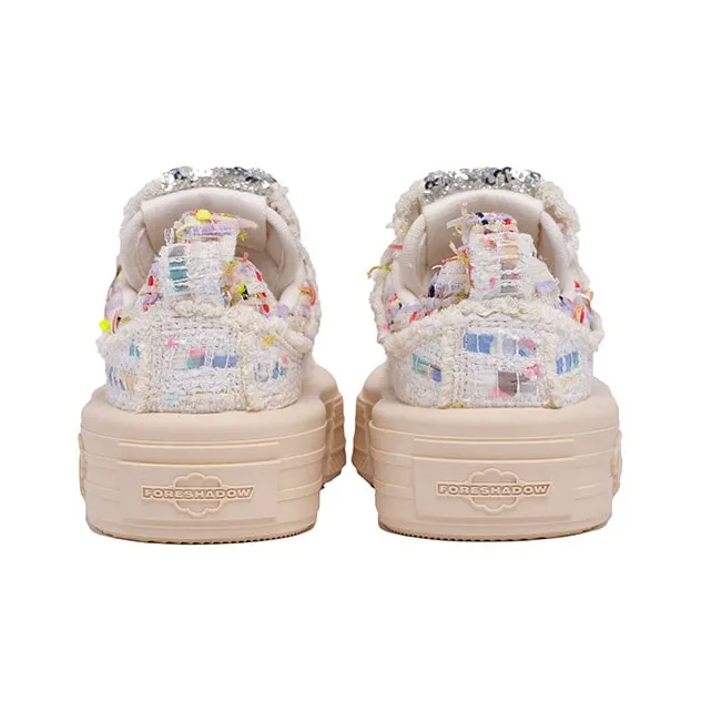FORESHADOW 'Double-Uni'1.0 Height Increasing Low-Top Candy Party Skateboard Shoes Women's Multicolor Knit White-4