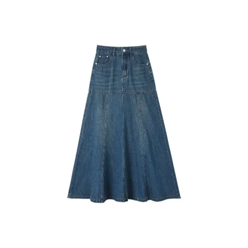 HIPPIEMISS Denim Long Skirts Women's Vintage Blue