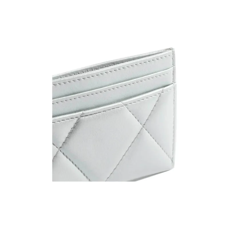 CHANEL Lambskin Card Holder Women's Light Gray-4