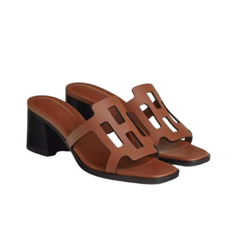 HERMES Izzy Slide Slippers 6cm Women's Brown-2