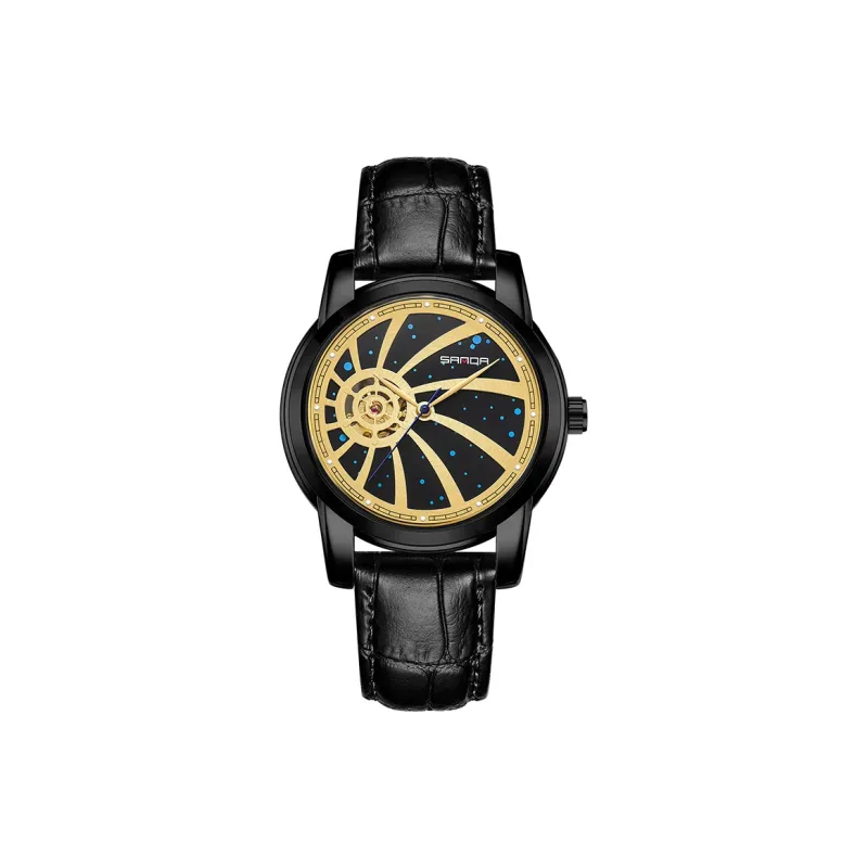 Sanda Automatic Mechanical Movement Leather Strap Watch Men's Watches Black Dial-4