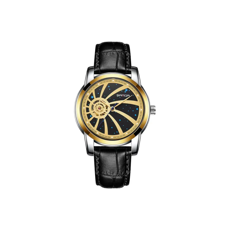 Sanda Automatic Mechanical Movement Leather Strap Watch Men's Watches Black Dial-6