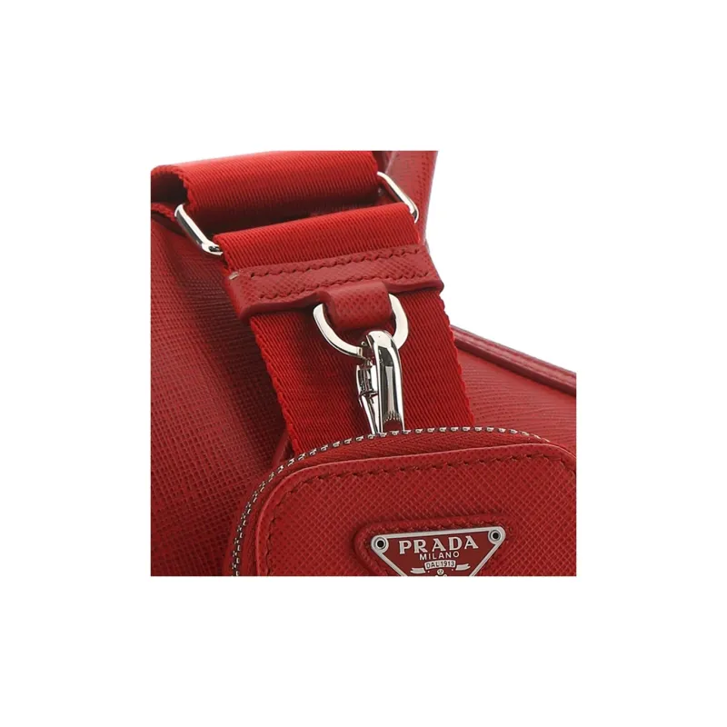 PRADA Saffiano Leather Shoulder Bag Crossbody Bag Handbag Unisex Red-3