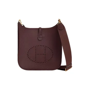 HERMES Evelyne Clemence Bullock Leather Crossbody Bag Shoulder Bag Women's 0G Rouge Sellier Saddle Red