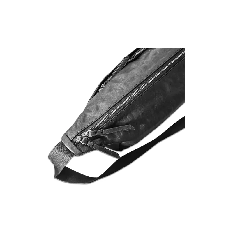 Back Step Cow Leather Shoulder Bag Crossbody Bag Regular Unisex Black-3