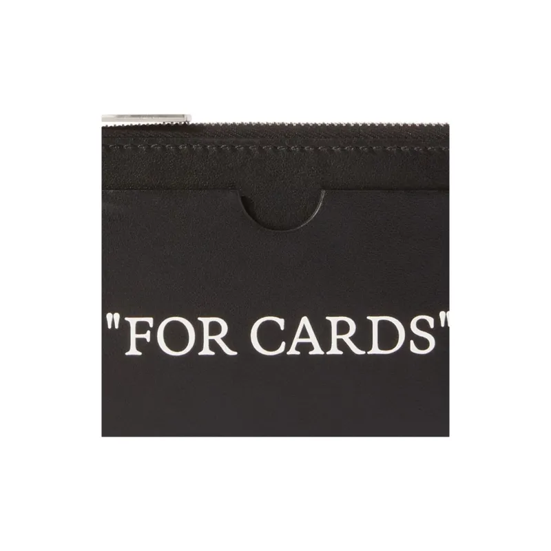 OFF WHITE Quote Print Leather Cardholder Black-3