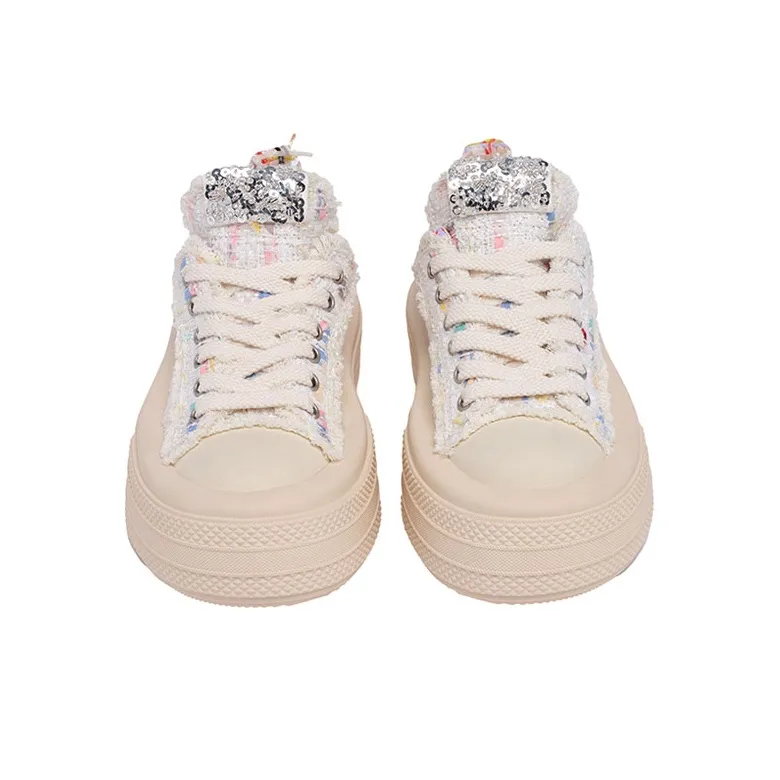 FORESHADOW 'Double-Uni'1.0 Height Increasing Low-Top Candy Party Skateboard Shoes Women's Multicolor Knit White-3