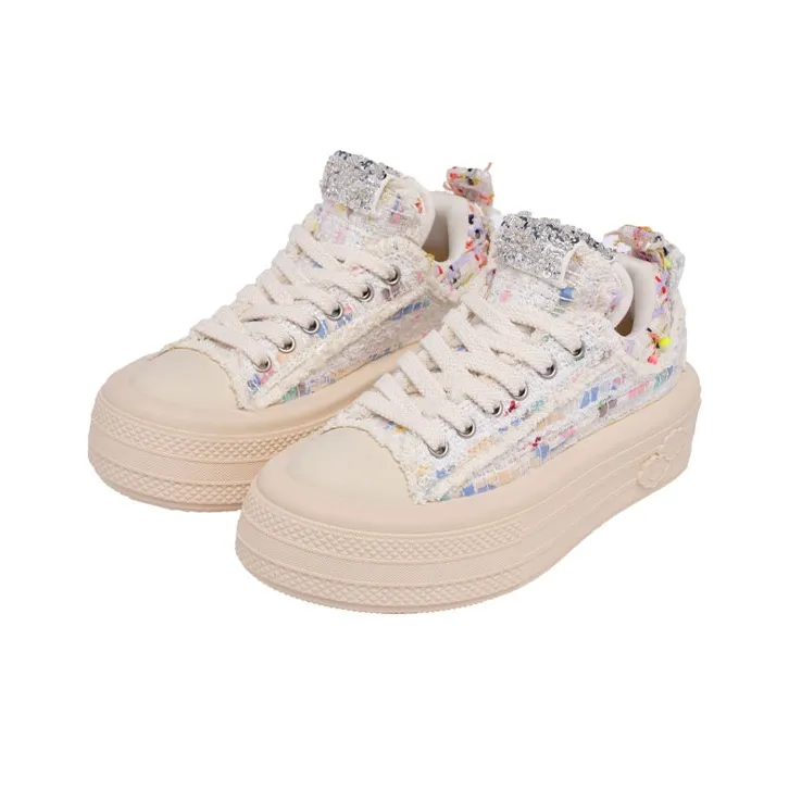 FORESHADOW 'Double-Uni'1.0 Height Increasing Low-Top Candy Party Skateboard Shoes Women's Multicolor Knit White-2