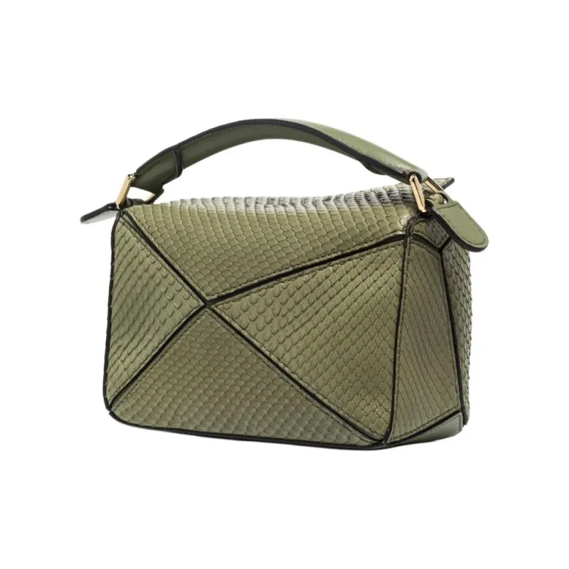 LOEWE Puzzle Snake Skin Shoulder Bag Crossbody Bag Handbag Mini Women's Green-1