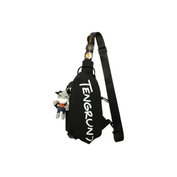Parker Bear Nylon Shoulder Bags Sling Bags Regular Unisex Black/White
