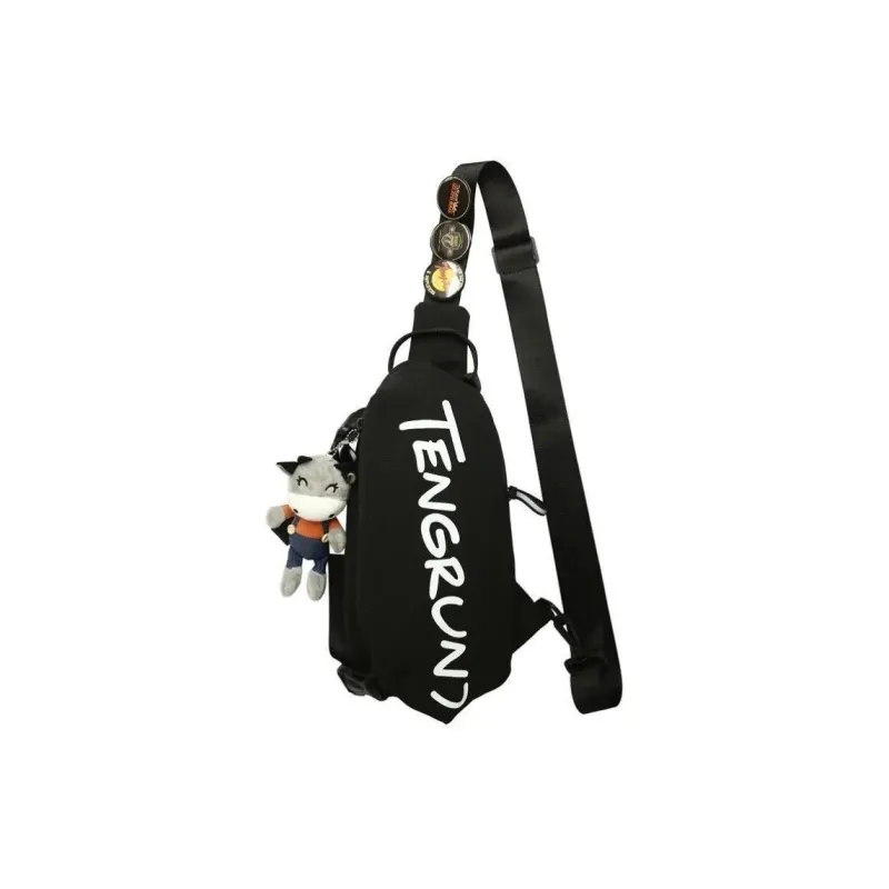 Parker Bear Nylon Shoulder Bags Sling Bags Regular Unisex Black/White-0