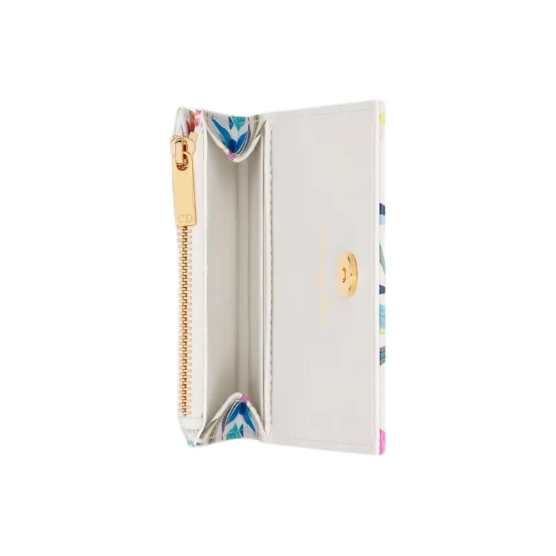 DIOR Caro Calfskin Wallet Women's White & Multicolor-3
