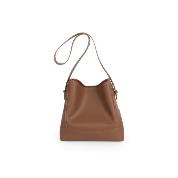 CHISIY Artificial Leather Bucket Bag Portable Crossbody Bag Shoulder Bag Large Size Women's Toffee Brown Litchi Grain