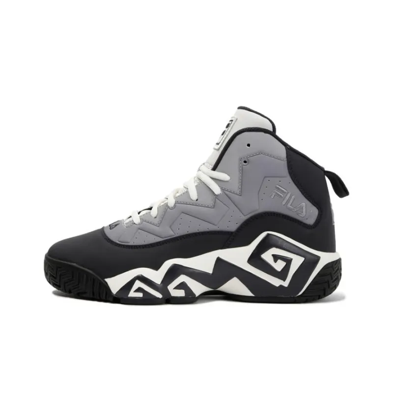 FILA MB Cushioning Wear Resistant Mid Top Basketball Shoes Unisex Black White Gray-0
