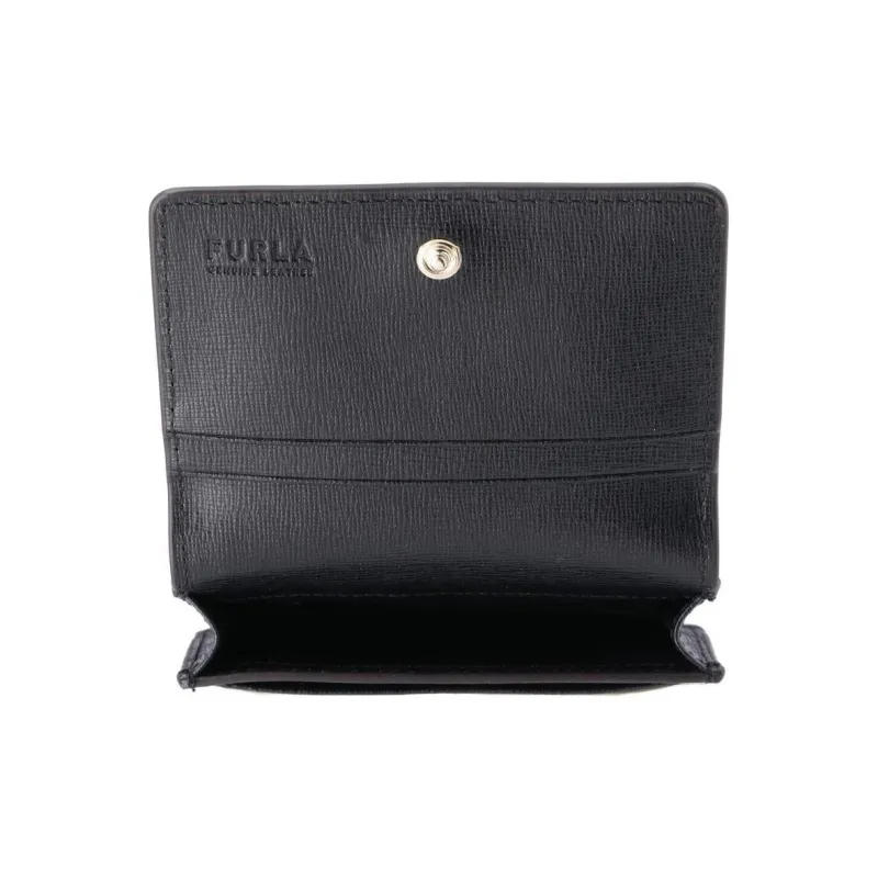 Furla Babylon Grained Leather Card Clip Zero Wallet Women's Black-4