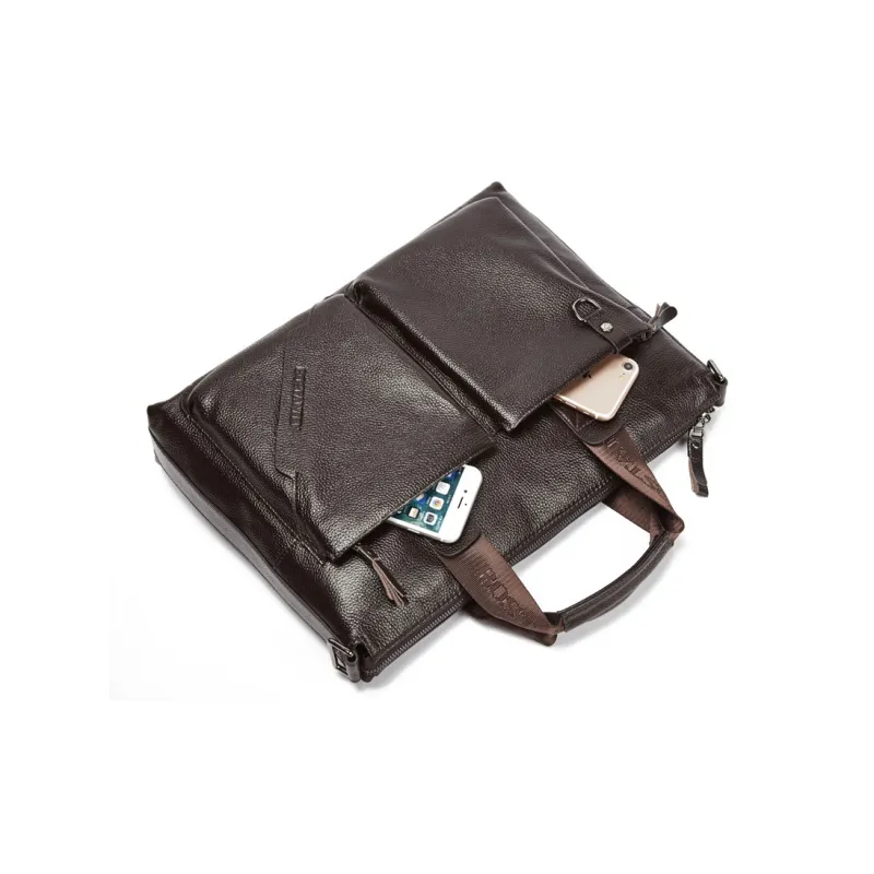BOSTANTEN Cow Leather One Shoulder Handbags Men's Black/Coffee-6