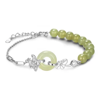HUISHI S925 Silver Hetian Jade Bracelets Women's Green Jade