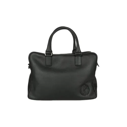 GIORGIO ARMANI Genuine Leather Handbag Men's Black