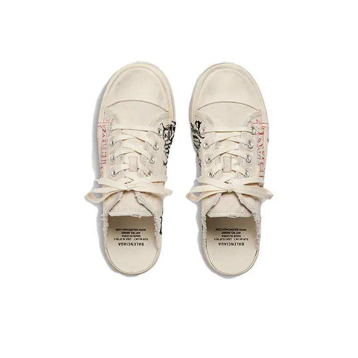 Balenciaga Paris Closed Toe Slippers Women's White Red-2