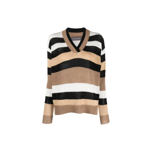 LORENA ANTONIAZZI Striped V-neck Intarsia-knit Cardigan