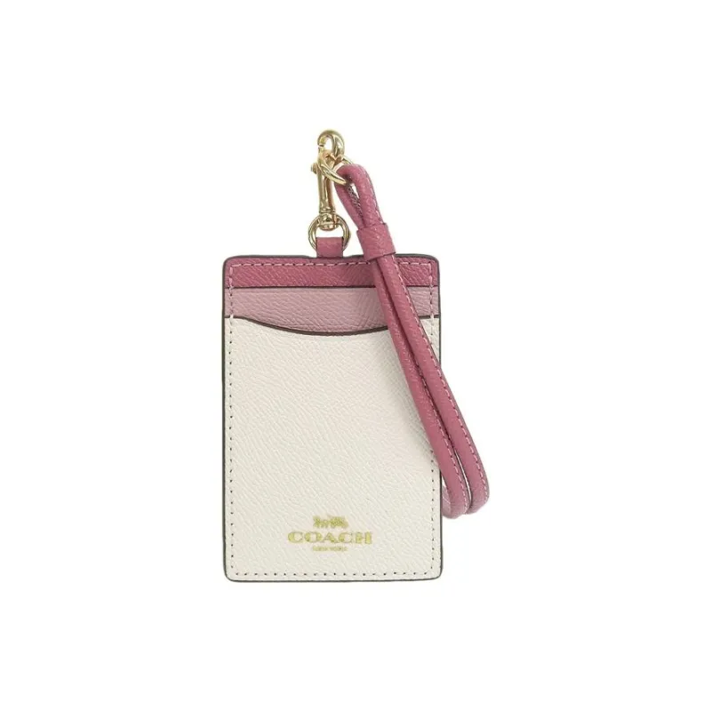 COACH Lanyard Cross-Stitch Leather Card Sleeve With ID Card Holder Mini Women's Purple & White-2