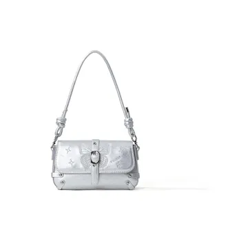 Sound For Life Synthetic Leather Shoulder Bag Crossbody Bag Small Size Women's Silver Ecru