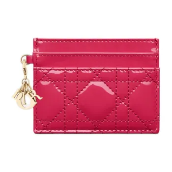 DIOR Lady Dior Patent Leather Calfskin Money Clip Card Holder Card Case Women's Enthusiastic Pink