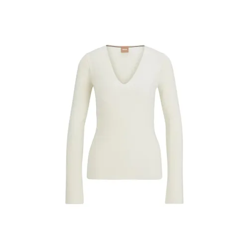 HUGO BOSS Knitted Sweater With A Ribbed Structure Sweater Women's White