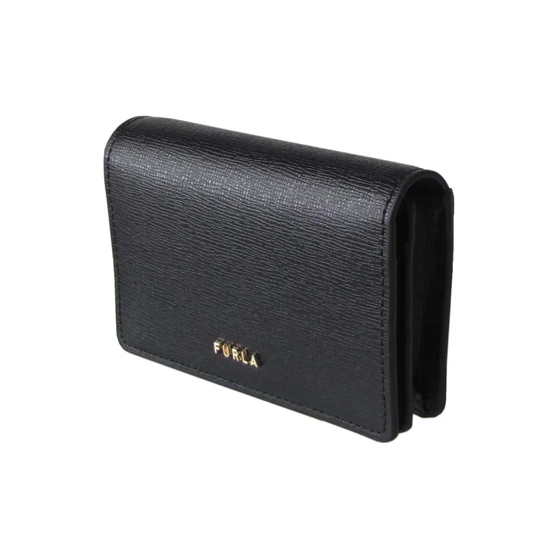 Furla Babylon Grained Leather Card Clip Zero Wallet Women's Black-3