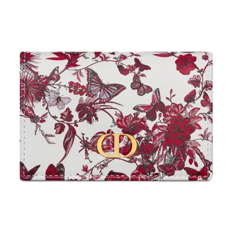 DIOR Caro Calfskin Wallet Women's White & Red-0