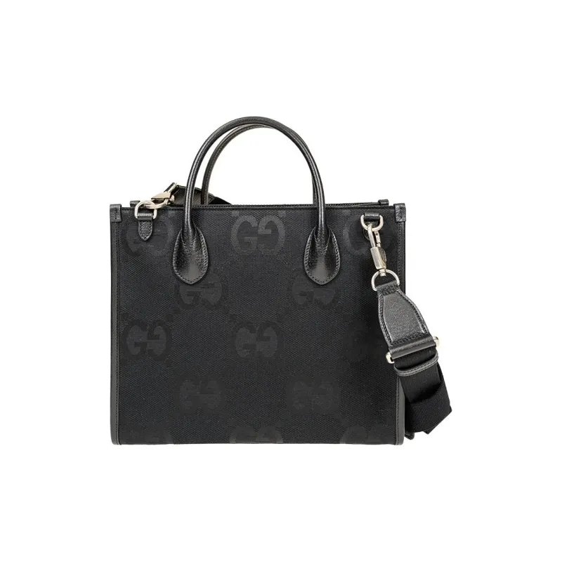 GUCCI Canvas With Leather Trim Tote Bag Shopping Bag Canvas Bag Shoulder Bag Crossbody Bag Handbag Women's Black-0