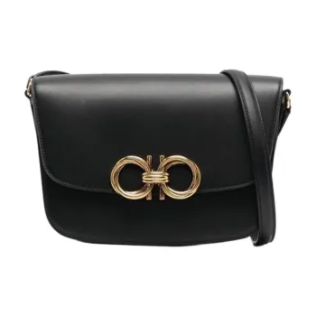 FERRAGAMO Leather Saddle Bag Shoulder Bag Crossbody Bag Women's Black