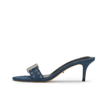 Tony Bianco Slide Slippers 6cm Women's Denim Blue