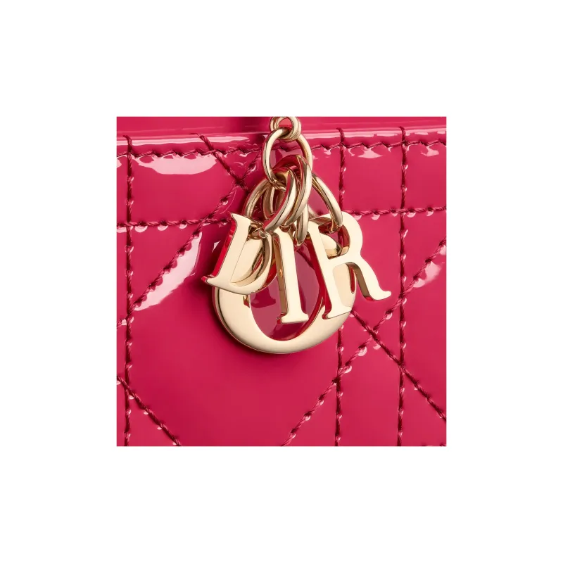 DIOR Lady Dior Patent Leather Calfskin Money Clip Card Holder Card Case Women's Enthusiastic Pink-2