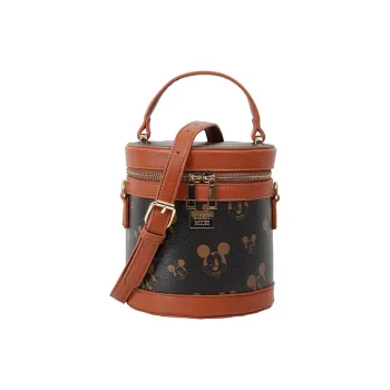 Disney Mickey Series PVC Cylinder Bag Bucket Bag Handbag Medium Size Women's Classic Black/Light Brown/Light Khaki