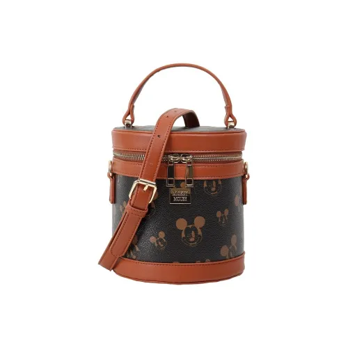 Disney Mickey Series PVC Cylinder Bag Bucket Bag Handbag Medium Size Women's Classic Black/Light Brown/Light Khaki