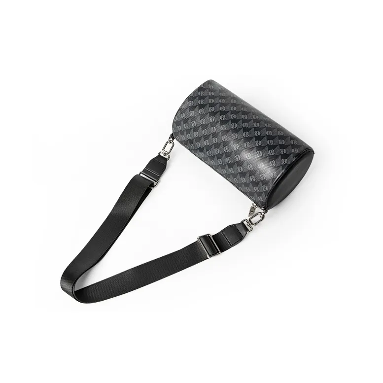 GUDI PVC Cylinder Bag Handheld Shoulder Bag Crossbody Bag Regular Men's Black-3