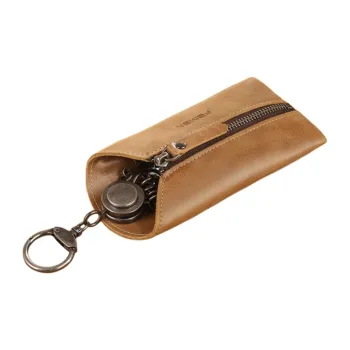 FAMAN Genuine Leather Cow Leather Key Pouch Regular Unisex Khaki/Dark Coffee/Mauve