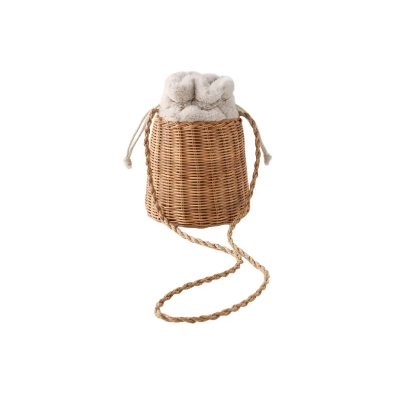 ZARA Rattan Bucket Bag, Shoulder Bag, Crossbody Bag, Handbag Women's Light Beige Yellow-2