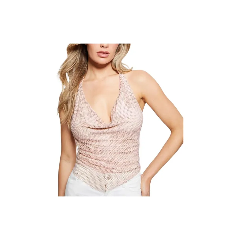GUESS Rhinestone Lindsey Top Tank Tops Women's Pink-2