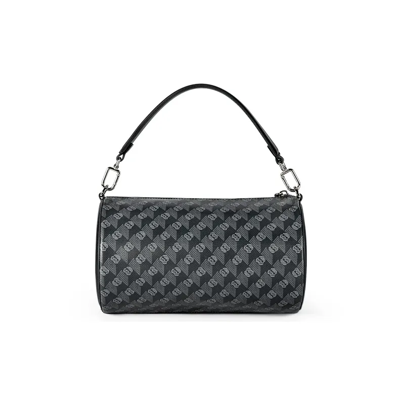 GUDI PVC Cylinder Bag Handheld Shoulder Bag Crossbody Bag Regular Men's Black-0