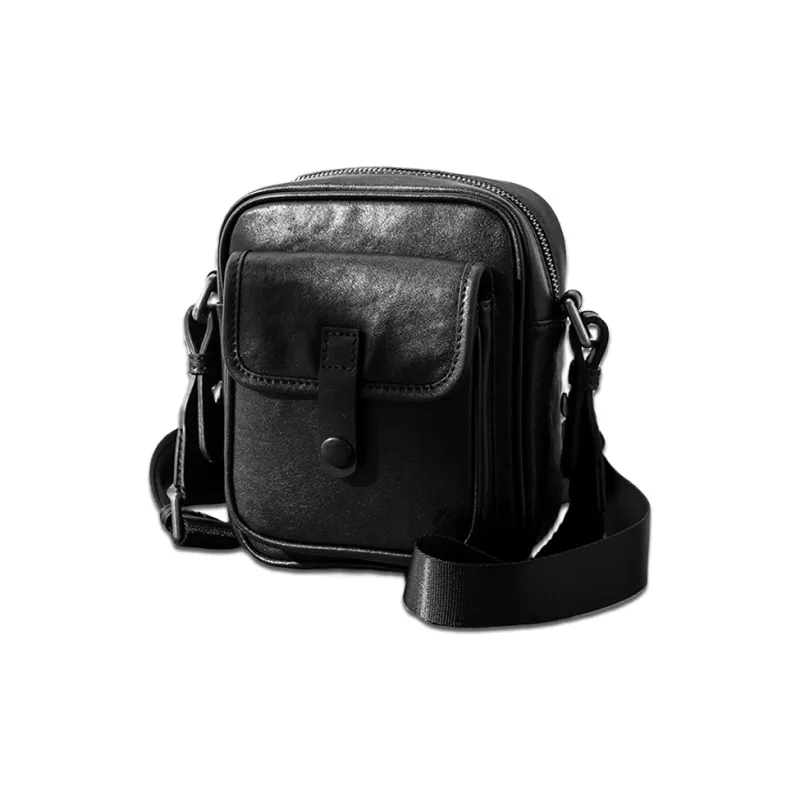 Back Step Top Grain Vegetable Tanned Cow Leather Genuine Leather Shoulder Bag Crossbody Bag Regular Unisex Black-1