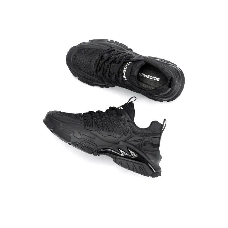 BOIGEMES Low Top Chunky Sneakers Men's Black-1