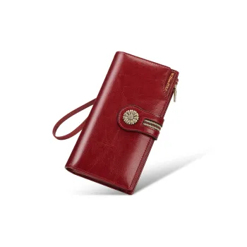 WilliamPOLO Cow Leather Clutches Wallets Small Size Women's Black/Red/Yellow/Peacock Blue/Dusty Pink
