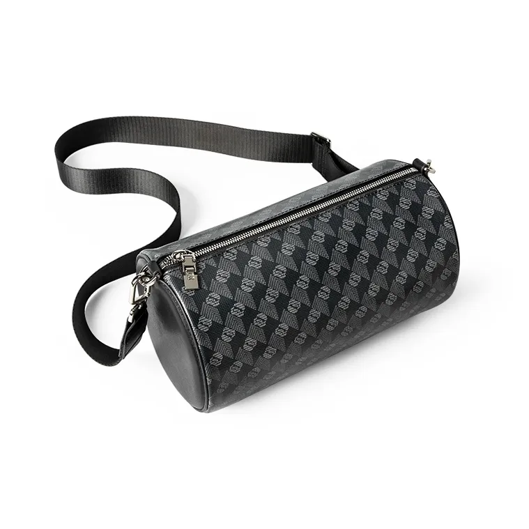 GUDI PVC Cylinder Bag Handheld Shoulder Bag Crossbody Bag Regular Men's Black-2