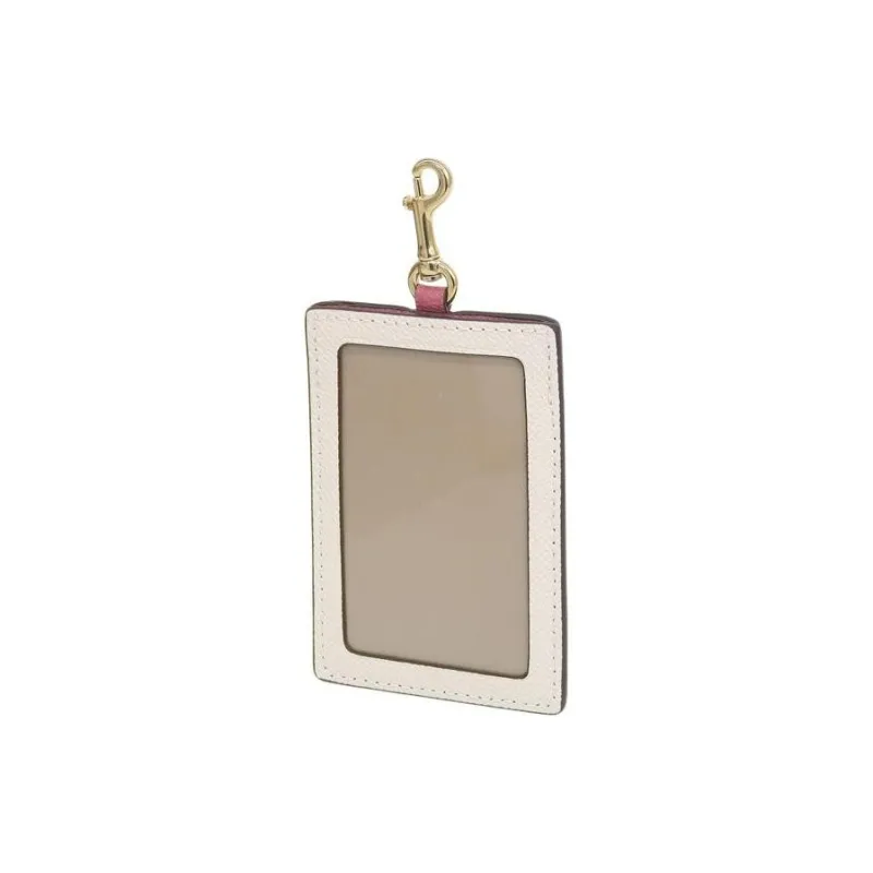 COACH Lanyard Cross-Stitch Leather Card Sleeve With ID Card Holder Mini Women's Purple & White-4